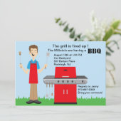 Man dat de grill Barbecue nodigt uit Kaart (Staand voorkant)