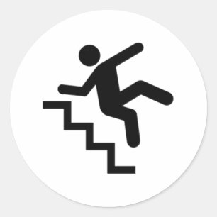 Man dat de trap naar beneden loopt ronde sticker