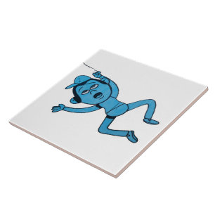 Man dat door Dog wordt meegenomen. Tegeltje