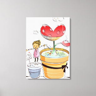 Man dat een plant met potten bewatert canvas afdruk