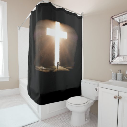 Man dat het Christelijke kruis van Jezus stroomt Douchegordijn (In situ)