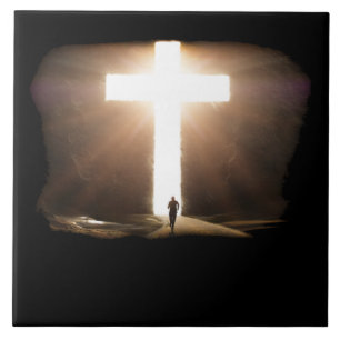 Man dat het Christelijke kruis van Jezus stroomt Tegeltje