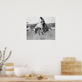 Man dat het springpaard in rodeo rijdt poster (Keuken)