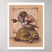 Man dat op een schildpad rijdt poster (Voorkant)