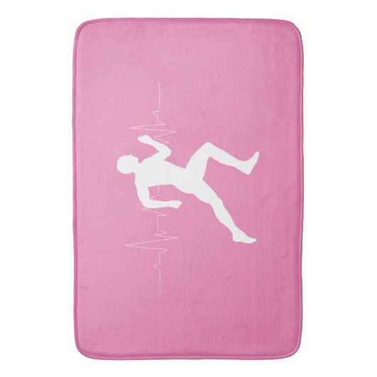 Man dat Runners Silhouette op Roze Achtergrond in  Badmat (Voorkant Verticaal)