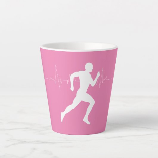 Man dat Runners Silhouette op Roze Achtergrond in Latte Mok (Voorkant)