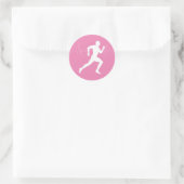 Man dat Runners Silhouette op Roze Achtergrond in Ronde Sticker (Tas)