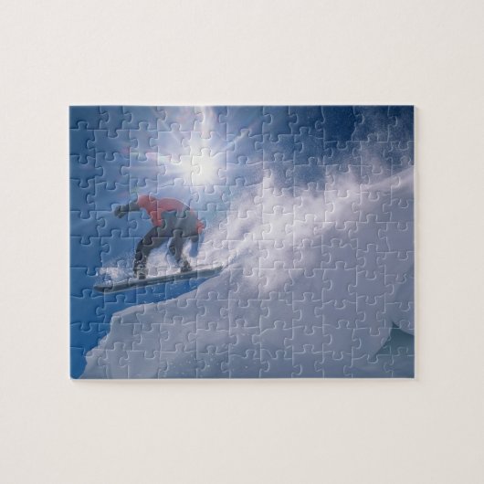 Man dat van een groot hoorntje springt op een snow legpuzzel (Horizontaal)