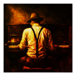 Man die piano speelt van achteren Impasto Olie Sch Perfect Poster