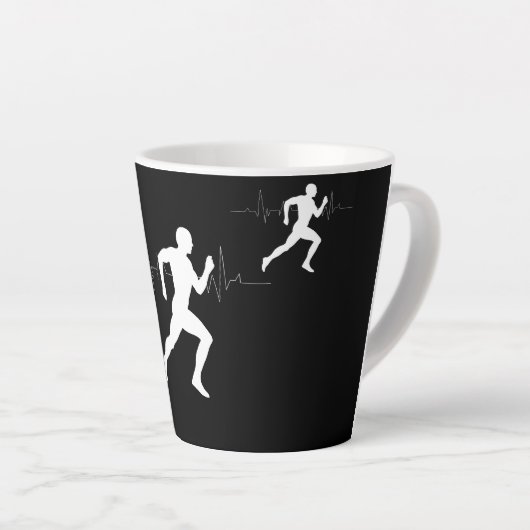 Man die Runners Silhouette HeartBeat Lijn in werki Latte Mok (Rechterhoek)