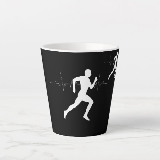 Man die Runners Silhouette HeartBeat Lijn in werki Latte Mok (Voorkant)