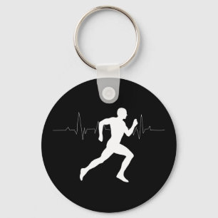Man die Runners Silhouette HeartBeat Lijn in werki Sleutelhanger