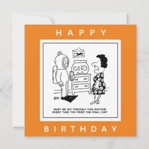 Man Dons Scuba Diving Outfit to Feed Fish Cartoon. Kaart