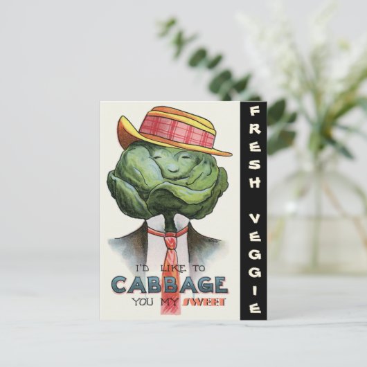 man "DRESSED" CABBAGE-HOOFDKOP Briefkaart (Staand voorkant)
