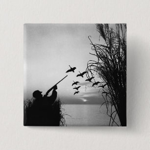 Man Duck Hunting Vierkante Button 5,1 Cm
