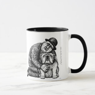 Man- en bulldog-pen tekenkunst mok