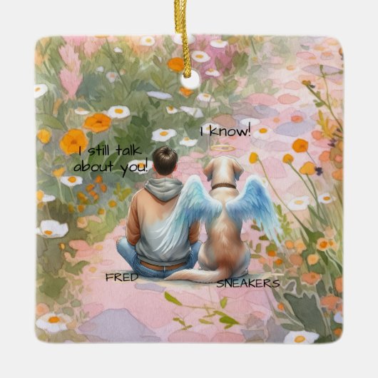 Man en Mannelijke Hond Memorial Keramisch Ornament (Voorkant)