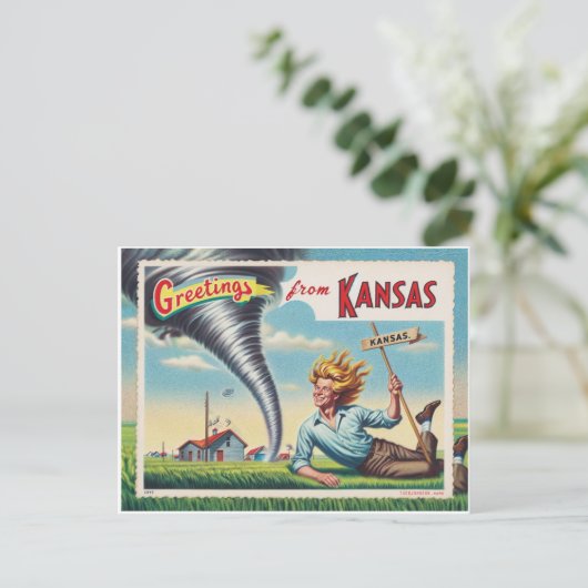 Man en Tornado groeten uit Kansas Briefkaart (Staand voorkant)