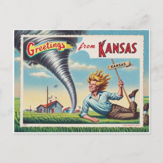 Man en Tornado groeten uit Kansas Briefkaart (Voorkant)