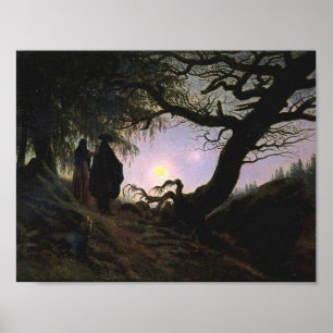 Man en vrouw die de maan overwegen (Friedrich) Poster