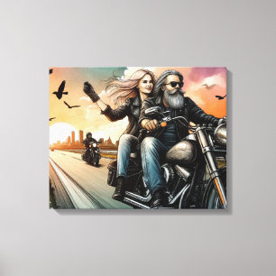 Man en vrouw die op de motor rijden op snelweg Can Canvas Afdruk