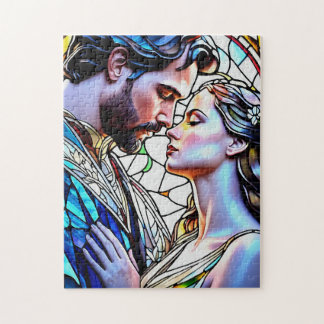 Man en vrouw in glas in lood legpuzzel