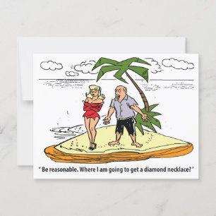 Man en vrouw op woestijneiland, grappige Vintage Briefkaart