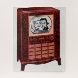 man en vrouw van circa 1951 televisietoestel legpuzzel