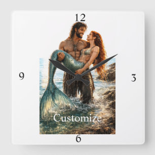 Man en zeemeermin Thunder_Cove Vierkante Klok