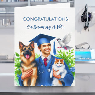 Man Felicitaties Dierenarts met honden en katten Kaart