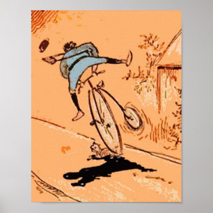  Man fiets Herfst kat Sinaasappel Poster