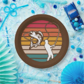 Man forel vissen retro zonsondergang Borden Papieren Bordje (Feest)