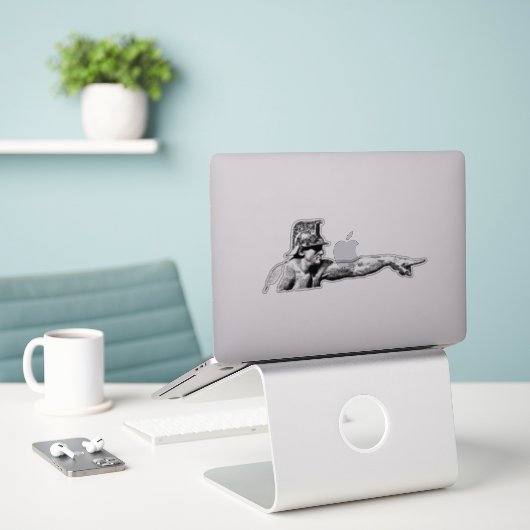 Man gericht vinger sticker (Laptop op bureau)