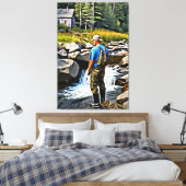 *~* Man Gevist Stream Natuur AP49 Cabin Canvas Afdruk (Insitu (Slaapkamer))