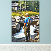 *~* Man Gevist Stream Natuur AP49 Cabin Canvas Afdruk (Insitu (Houten vloer))