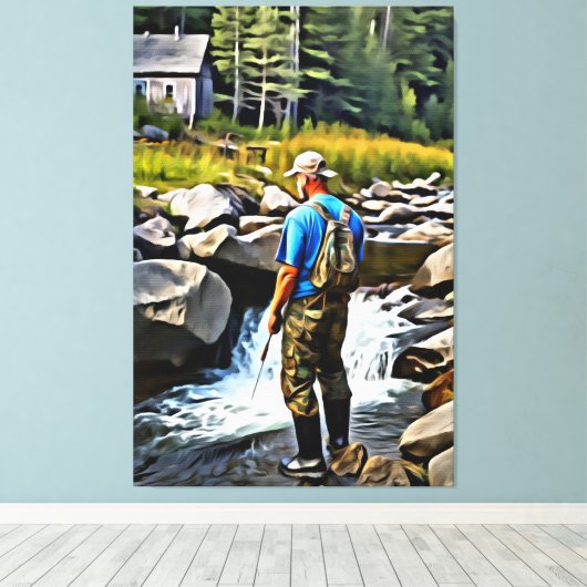 *~* Man Gevist Stream Natuur AP49 Cabin Canvas Afdruk (Insitu (Houten vloer))