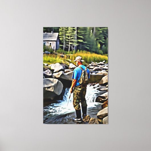 *~* Man Gevist Stream Natuur AP49 Cabin Canvas Afdruk (Voorkant)