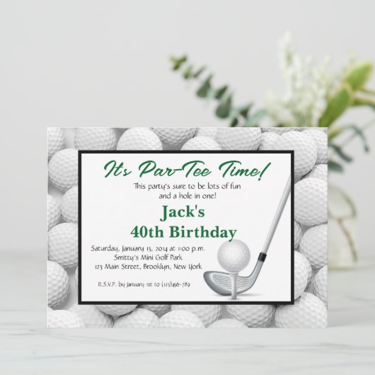 Man Golf Birthday Uitnodiging (Staand voorkant)