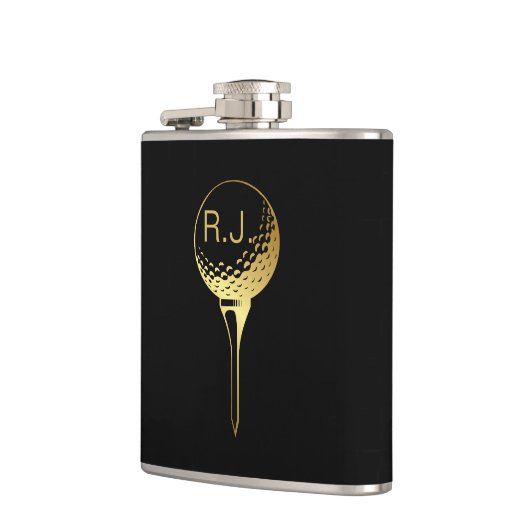 Man Golf Monogram Black en Gold Flask Heupfles (Links)