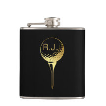 Man Golf Monogram Black en Gold Flask