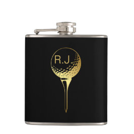 Man Golf Monogram Black en Gold Flask Heupfles