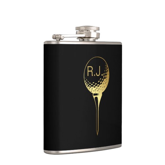 Man Golf Monogram Black en Gold Flask Heupfles (Rechts)