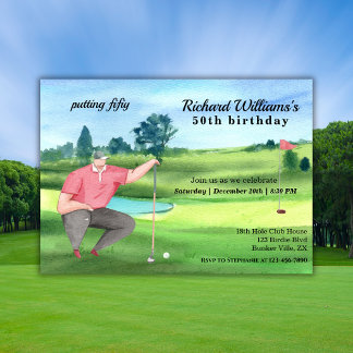 Man Golf Putting Fifty 50th Birthday Kaart