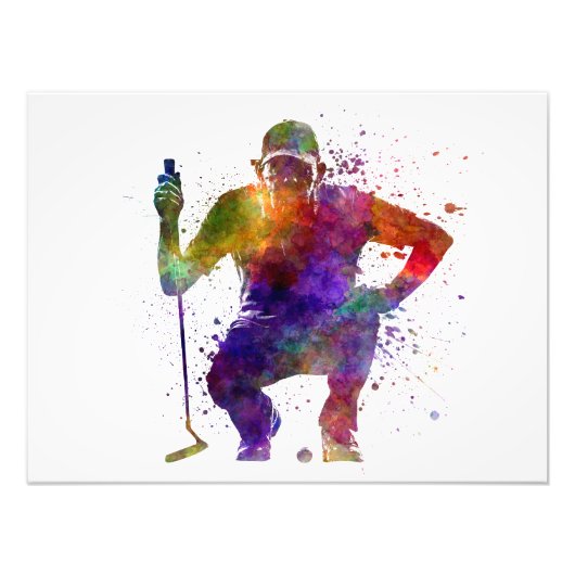 man golfer crouching silhouette foto afdruk (Voorkant)