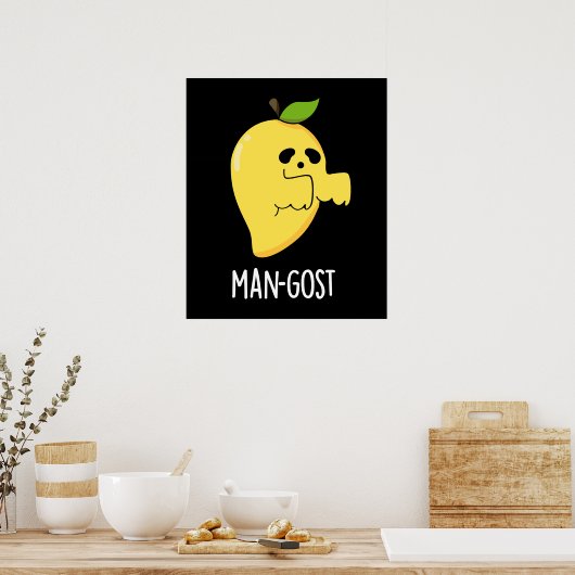 Man-gost Grappig Halloween Mango Spook Pun Dark BG Poster (Keuken)
