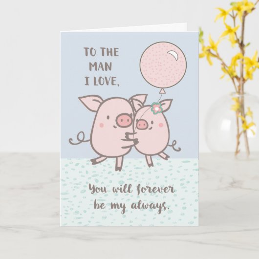 Man Happy Jubileum Schattigee Varkens Kaart (Gele Bloem)