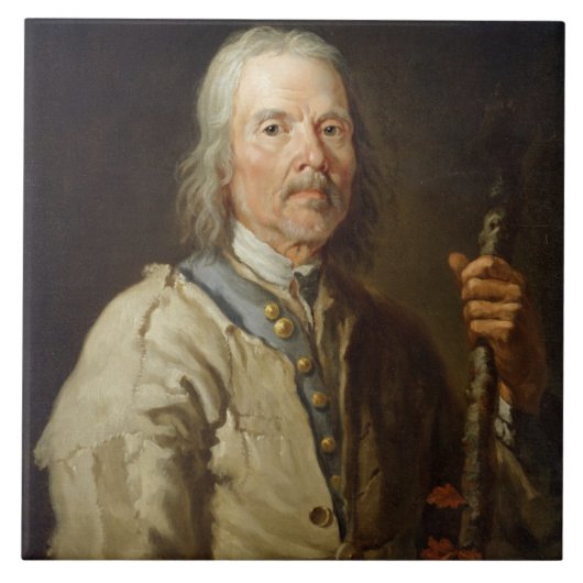 Man Holding a Personeel, c.1800 (olie op canvas) Tegeltje (Voorkant)