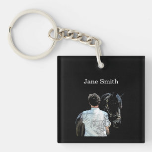 Man Holding Horse Dark AcrylSleutelhanger Sleutelhanger