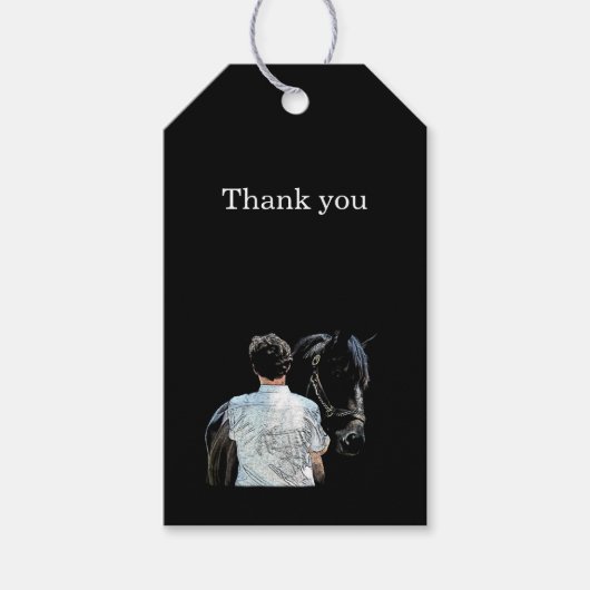 Man Holding Horse Dark Gift Label Cadeaulabel (Voorkant)