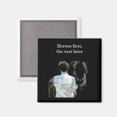 Man Holding Horse Dark Magnet Magneet (Voorkant / Achterkant)